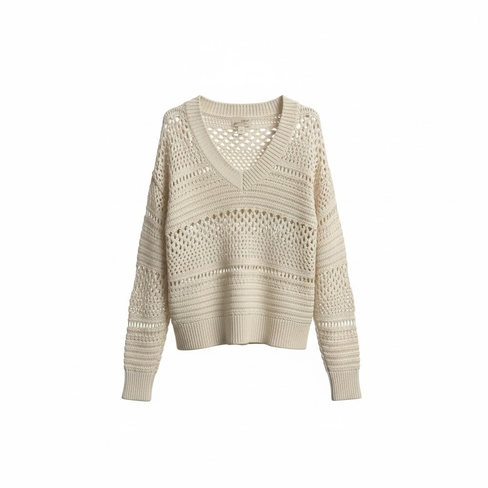 Universal Thread Open Knit V-Neck Sweater Women's L Crochet Boho Coastal Gypsy